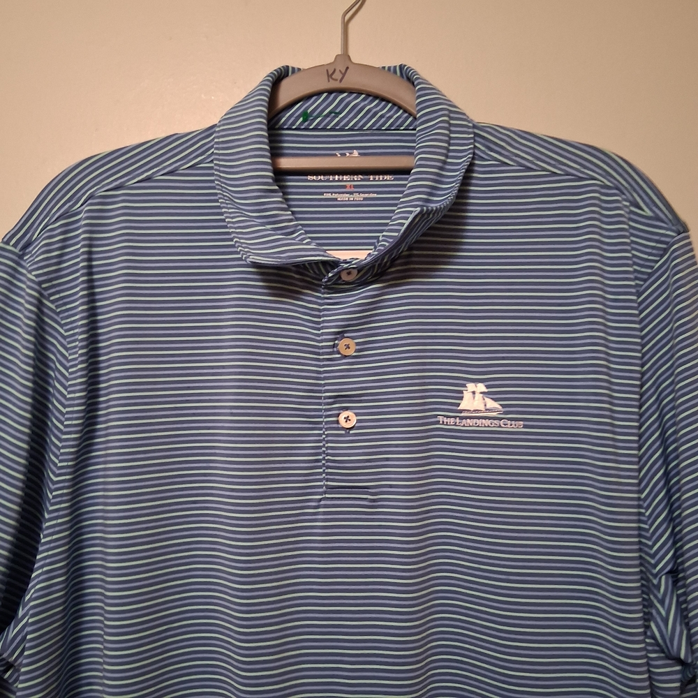 Southern Tide Men's Blue Striped Polo Shirt Size XL Golf - Picture 2 of 12